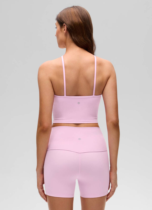 CRZ YOGA Women's Butterluxe Yoga Cross Halter Crop Built in Bra Tank Vita Pink