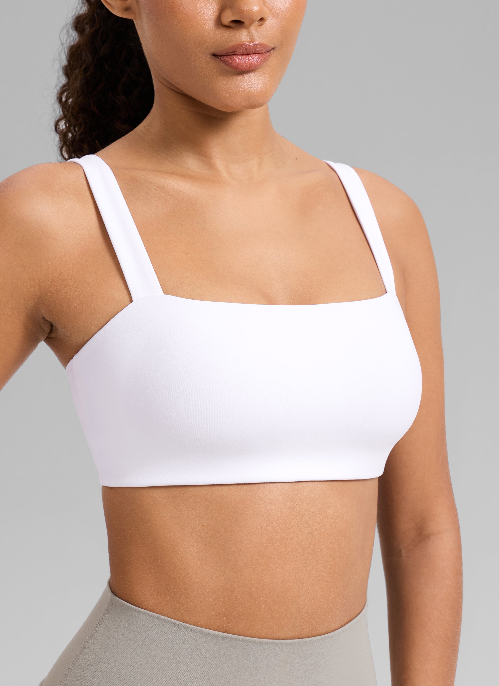CRZ YOGA Women's Butterlift Workout Square Neck Built in Sports Bra White @model_info:Gabi