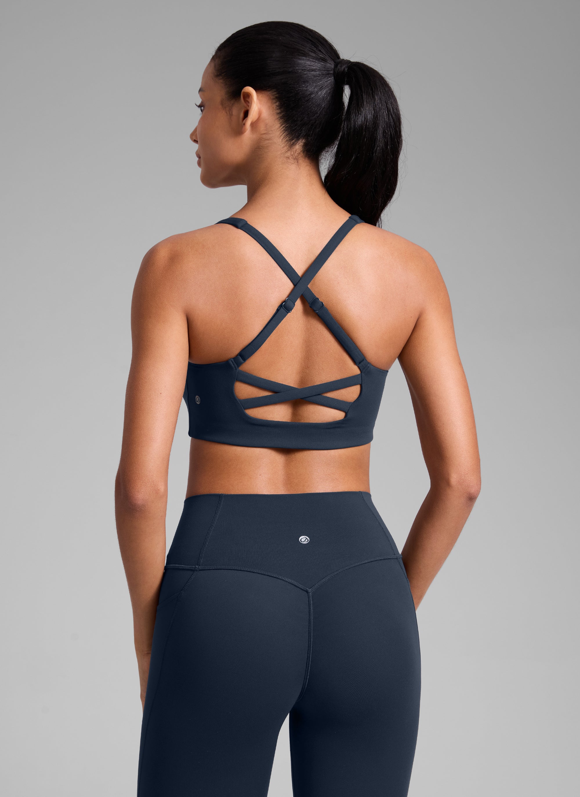 CRZ YOGA Women's Butterlift Workout Cross Back Built in Bra Sports Bra Twilight Blue