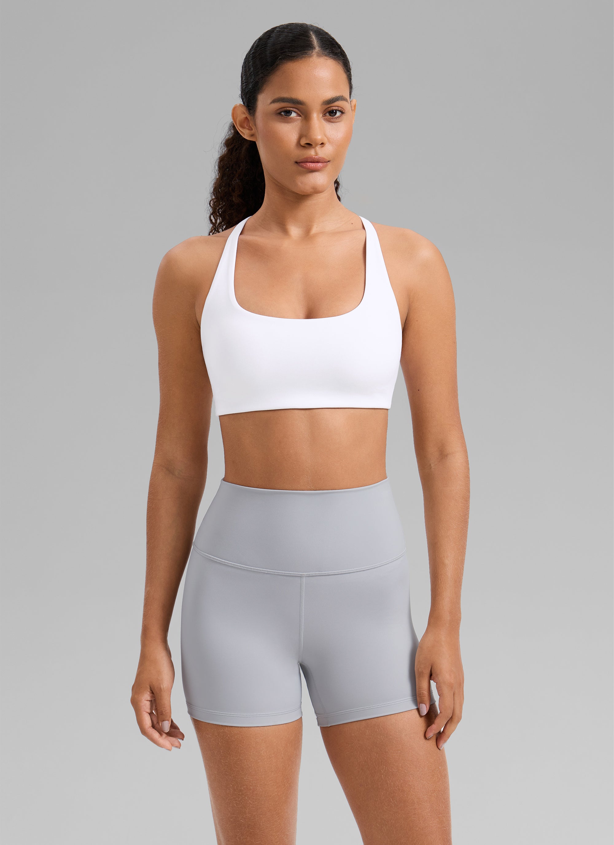 CRZ YOGA Women's Butterlift Workout Cross Back Built in Bra Sports Bra White