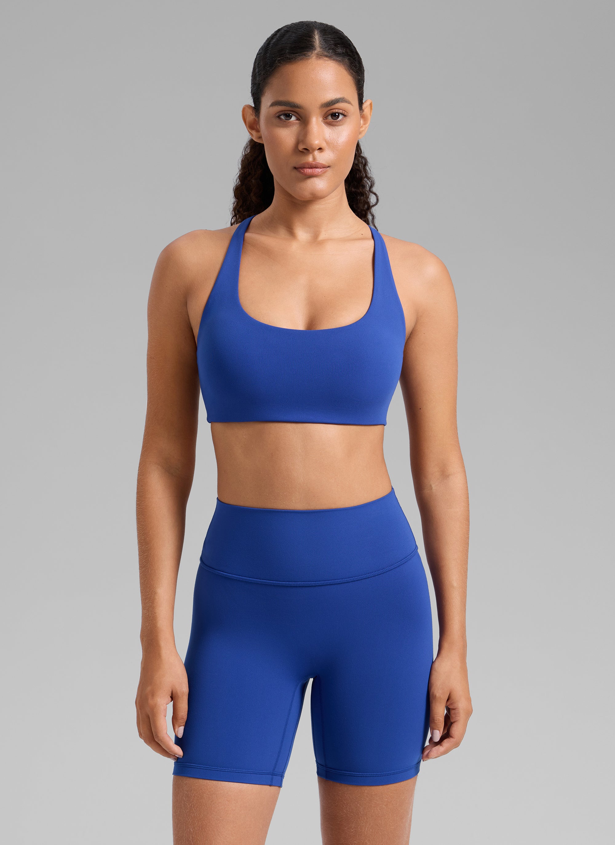 CRZ YOGA Women's Butterlift Workout Cross Back Built in Bra Sports Bra Waves Blue