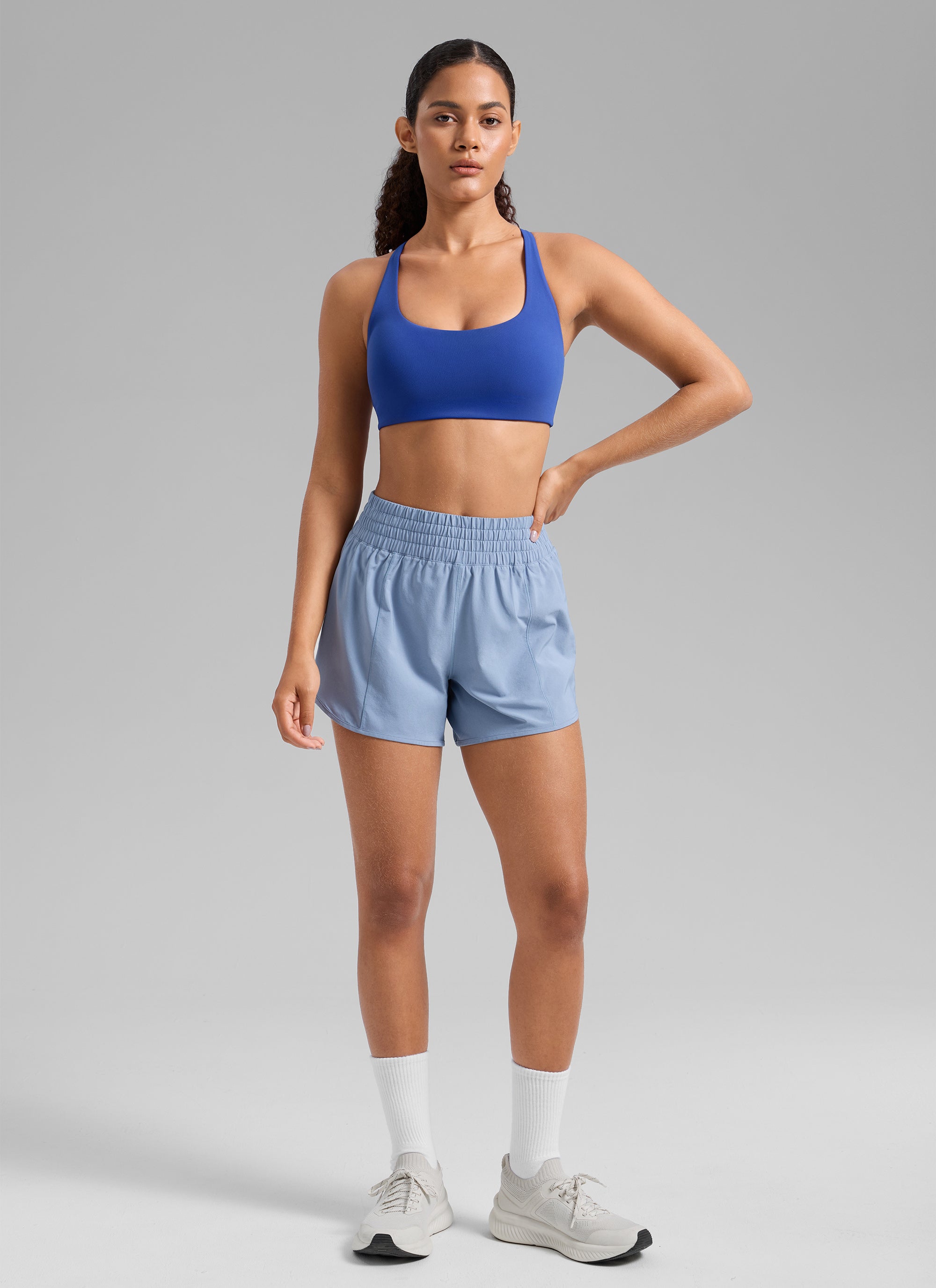 CRZ YOGA Women's Butterlift Workout Cross Back Built in Bra Sports Bra Waves Blue @model_info:Gabi