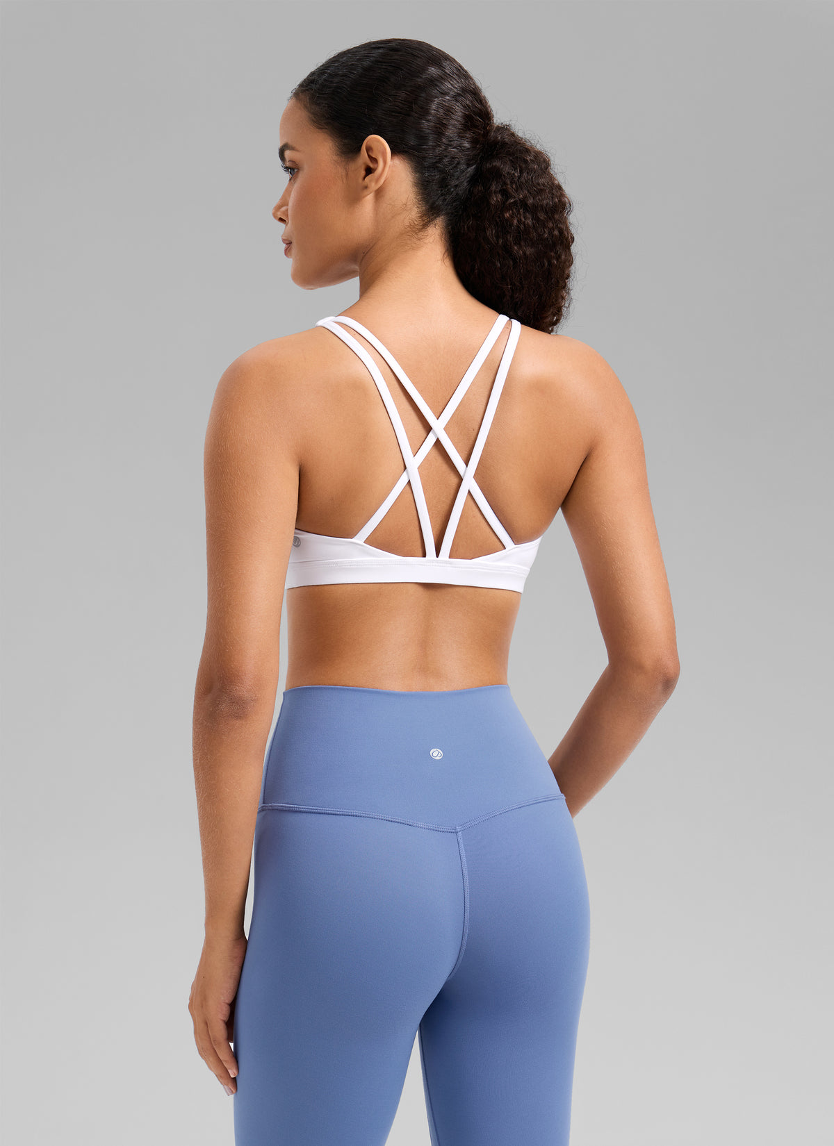 CRZ YOGA Women's Butterlift Workout U Neck Cross Back Sports Bra White