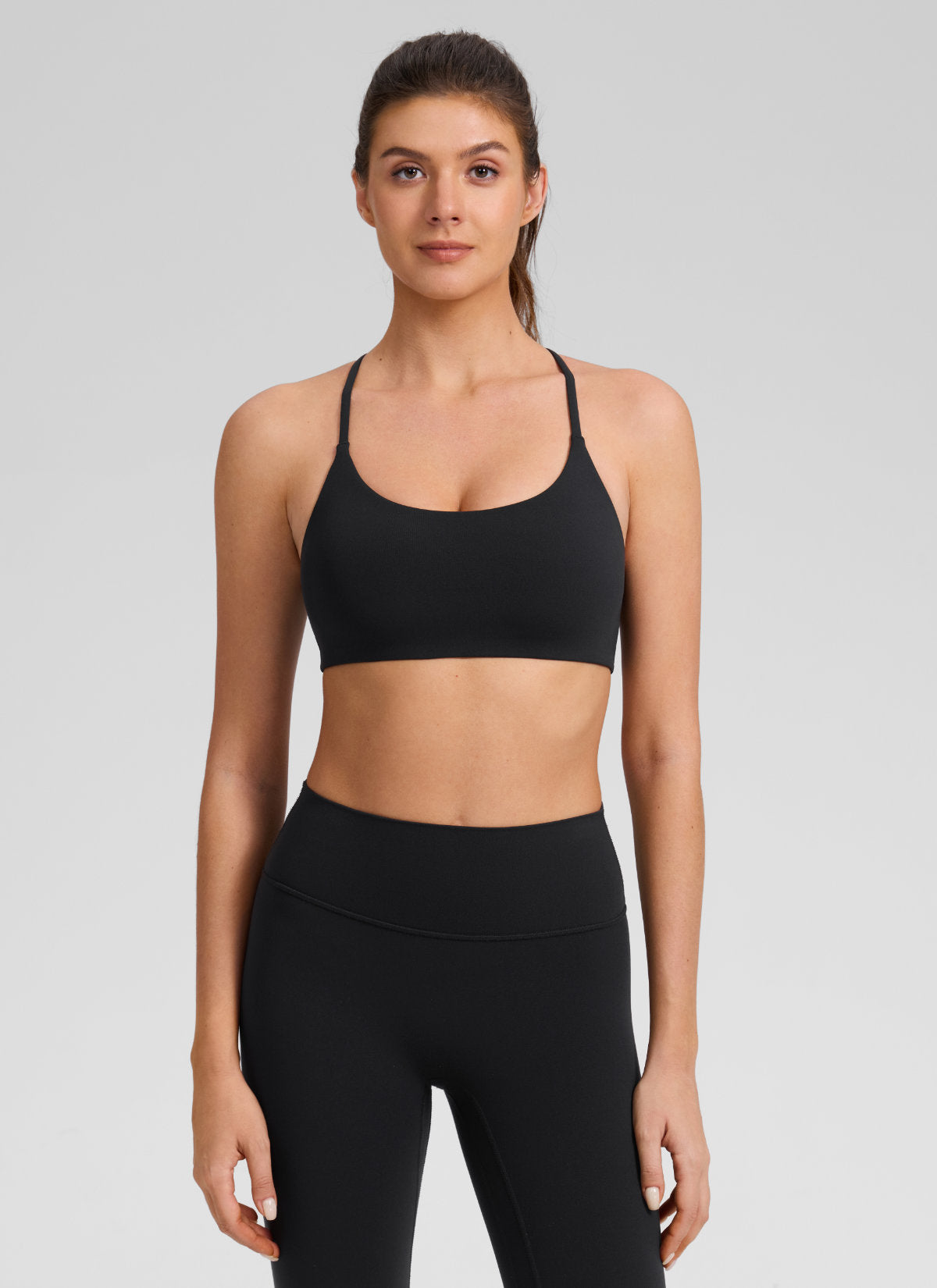 CRZ YOGA Women's Butterlift® Yoga V Back Double Lined Sports Bra Black