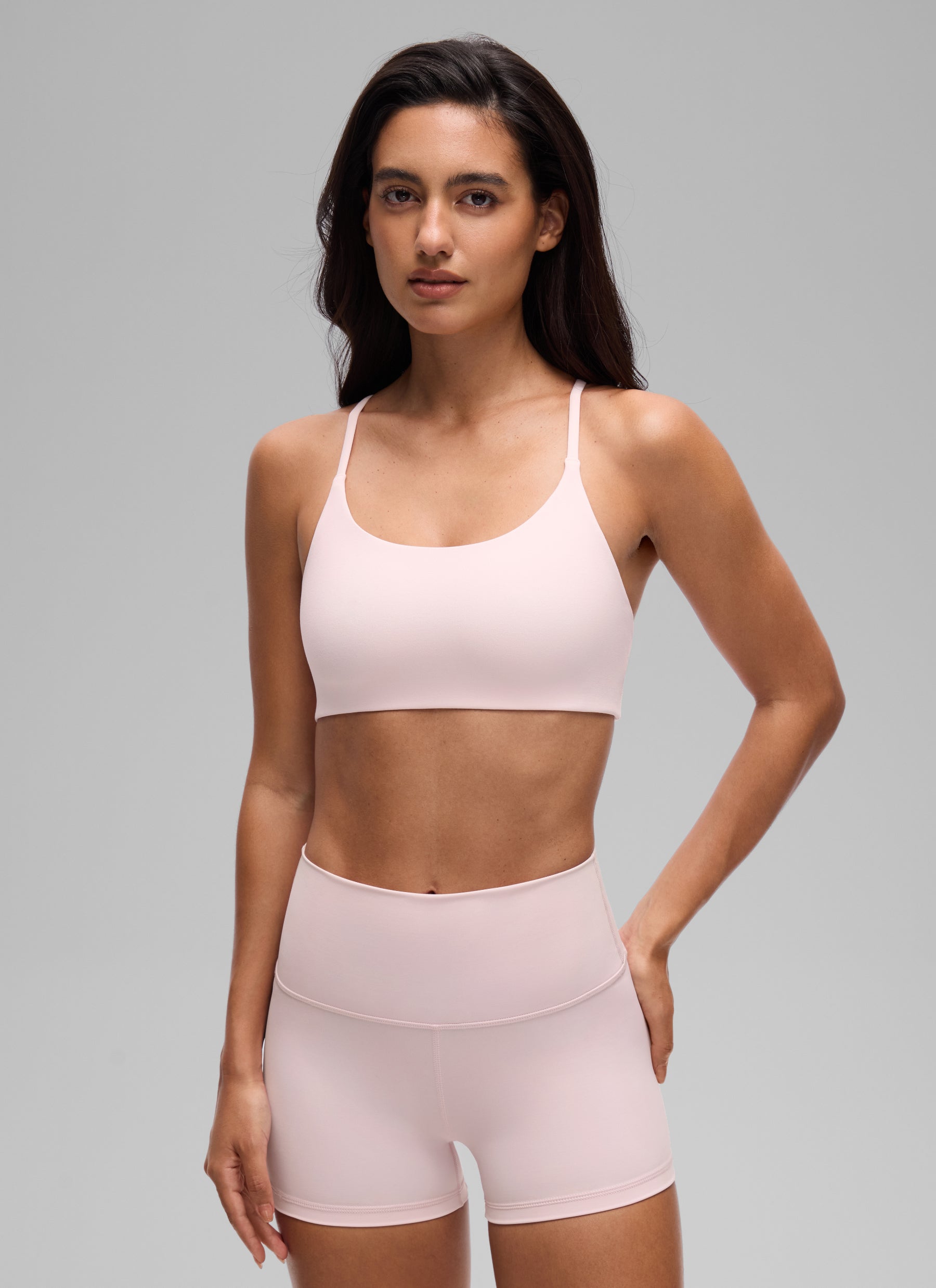 CRZ YOGA Women's Butterlift® Yoga V Back Double Lined Sports Bra Strawberry Pink @model_info:A