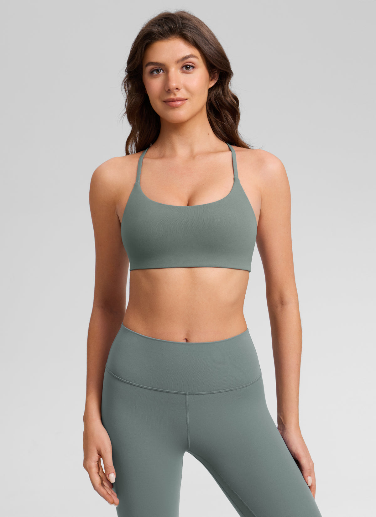 CRZ YOGA Women's Butterlift® Yoga V Back Double Lined Sports Bra Grey Sage