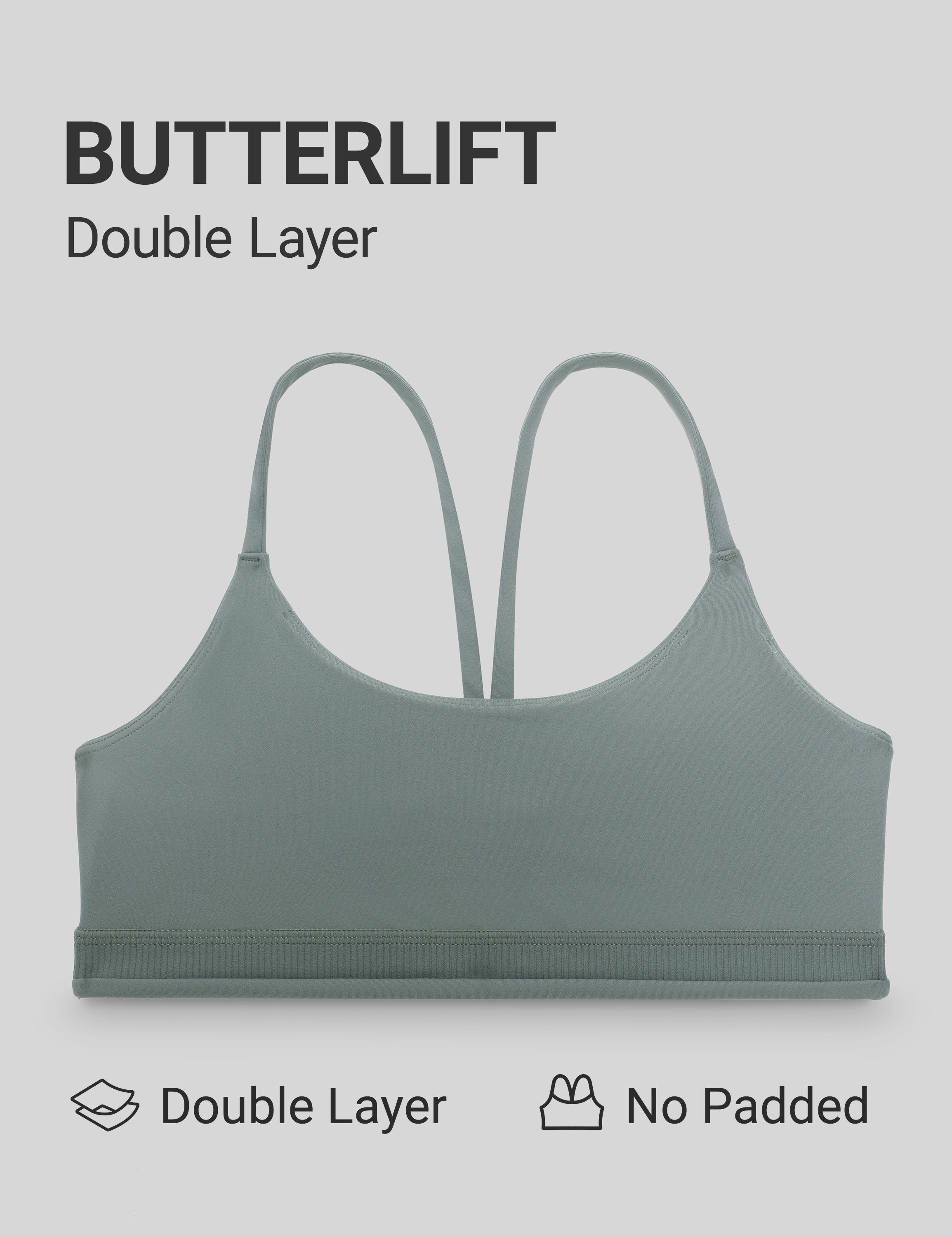 CRZ YOGA Women's Butterlift® Yoga V Back Double Lined Sports Bra Grey Sage @model_info:X1