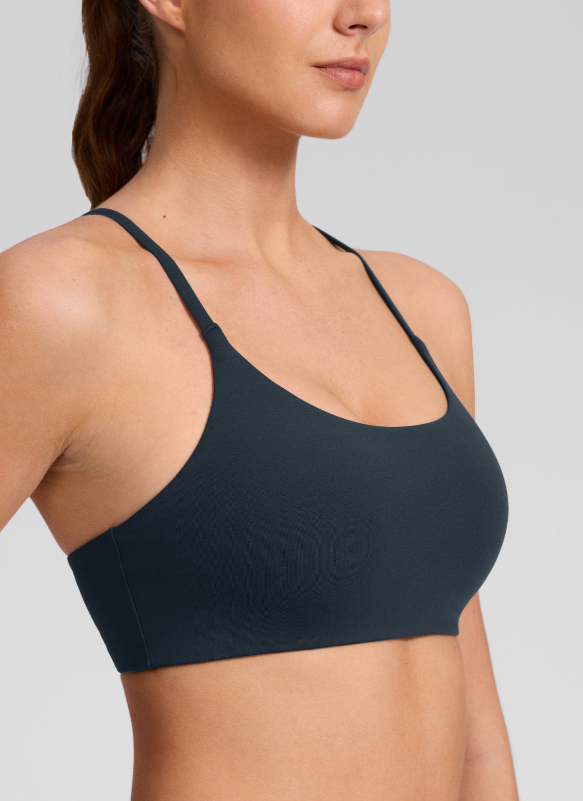 CRZ YOGA Women's Butterlift® Yoga V Back Double Lined Sports Bra True Navy
