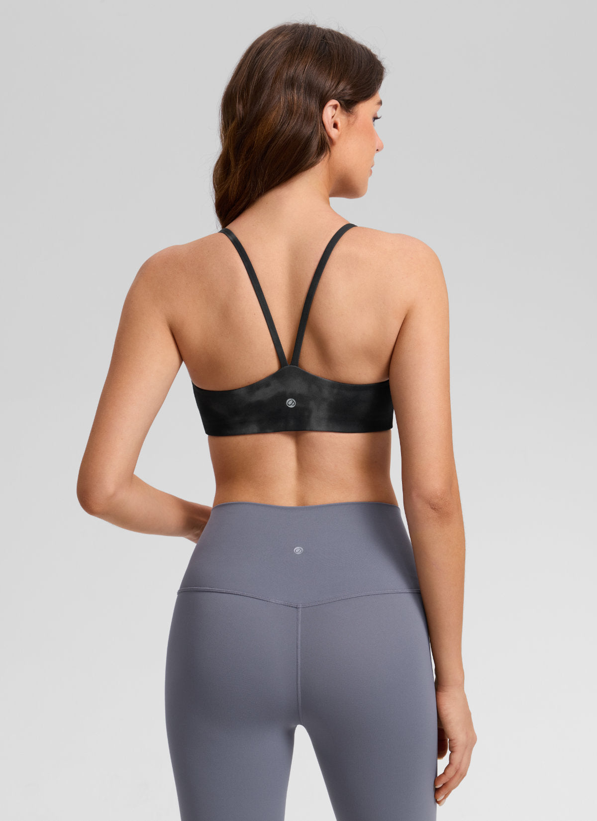 CRZ YOGA Women's Butterlift® Yoga V Back Double Lined Sports Bra Grey Tie Dye Flowers