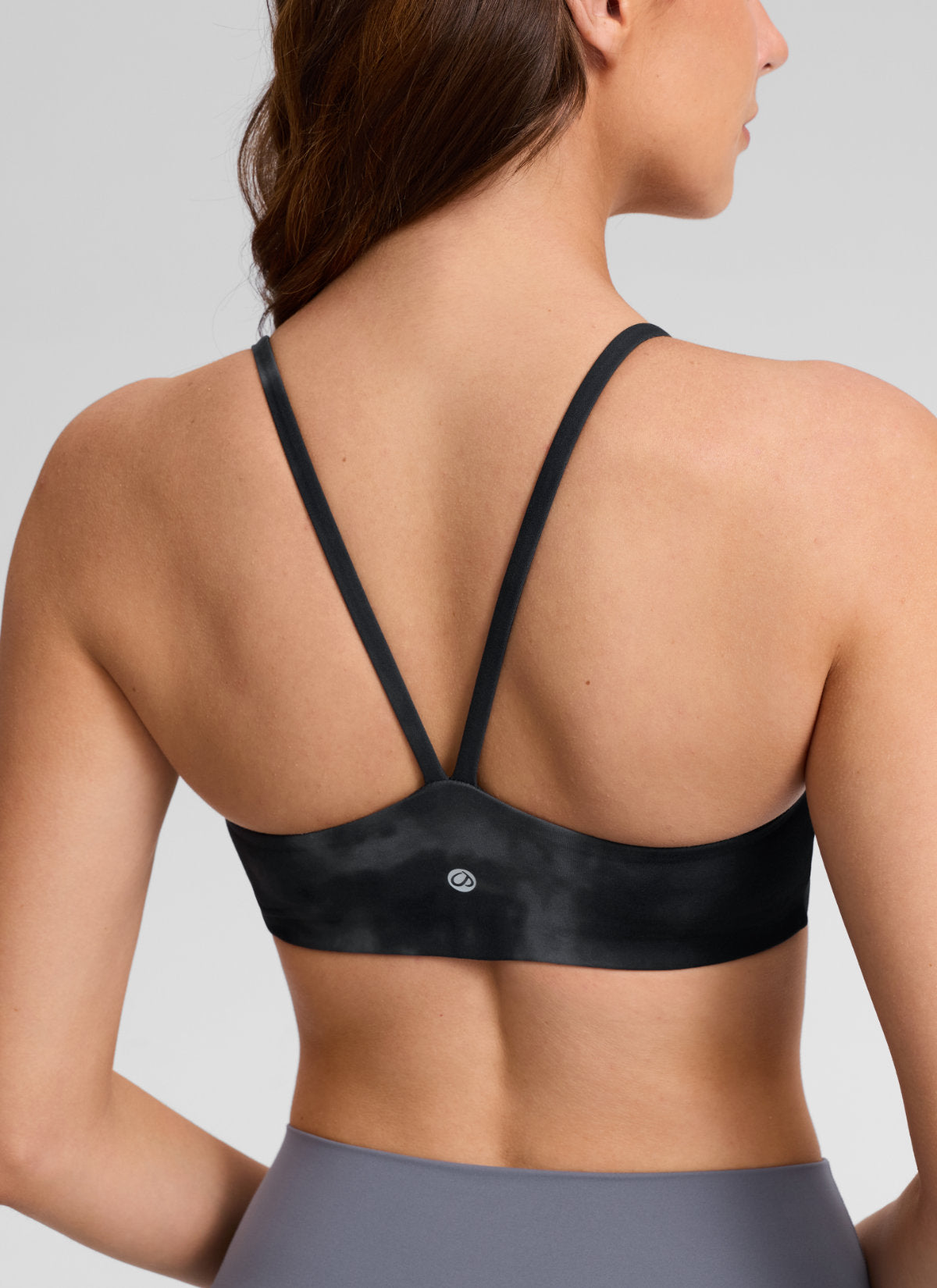 CRZ YOGA Women's Butterlift® Yoga V Back Double Lined Sports Bra Grey Tie Dye Flowers