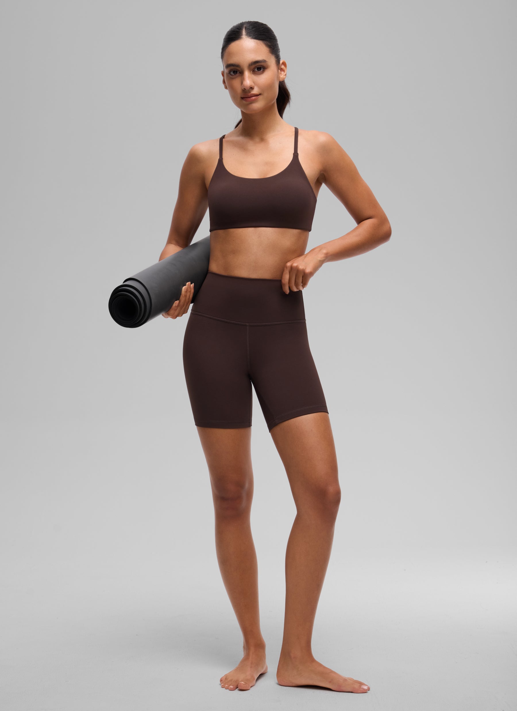 CRZ YOGA Women's Butterlift® Yoga V Back Double Lined Sports Bra Hot Fudge Brown @model_info:A