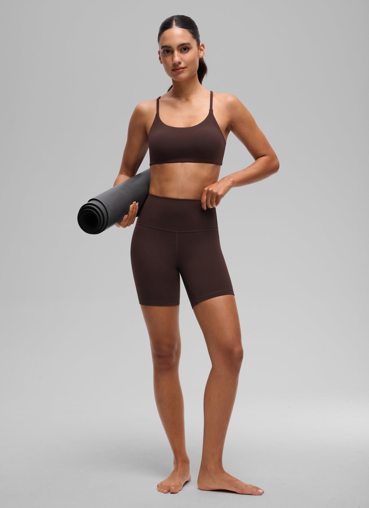 CRZ YOGA Women's Butterlift® Yoga V Back Double Lined Sports Bra Hot Fudge Brown @model_info:A
