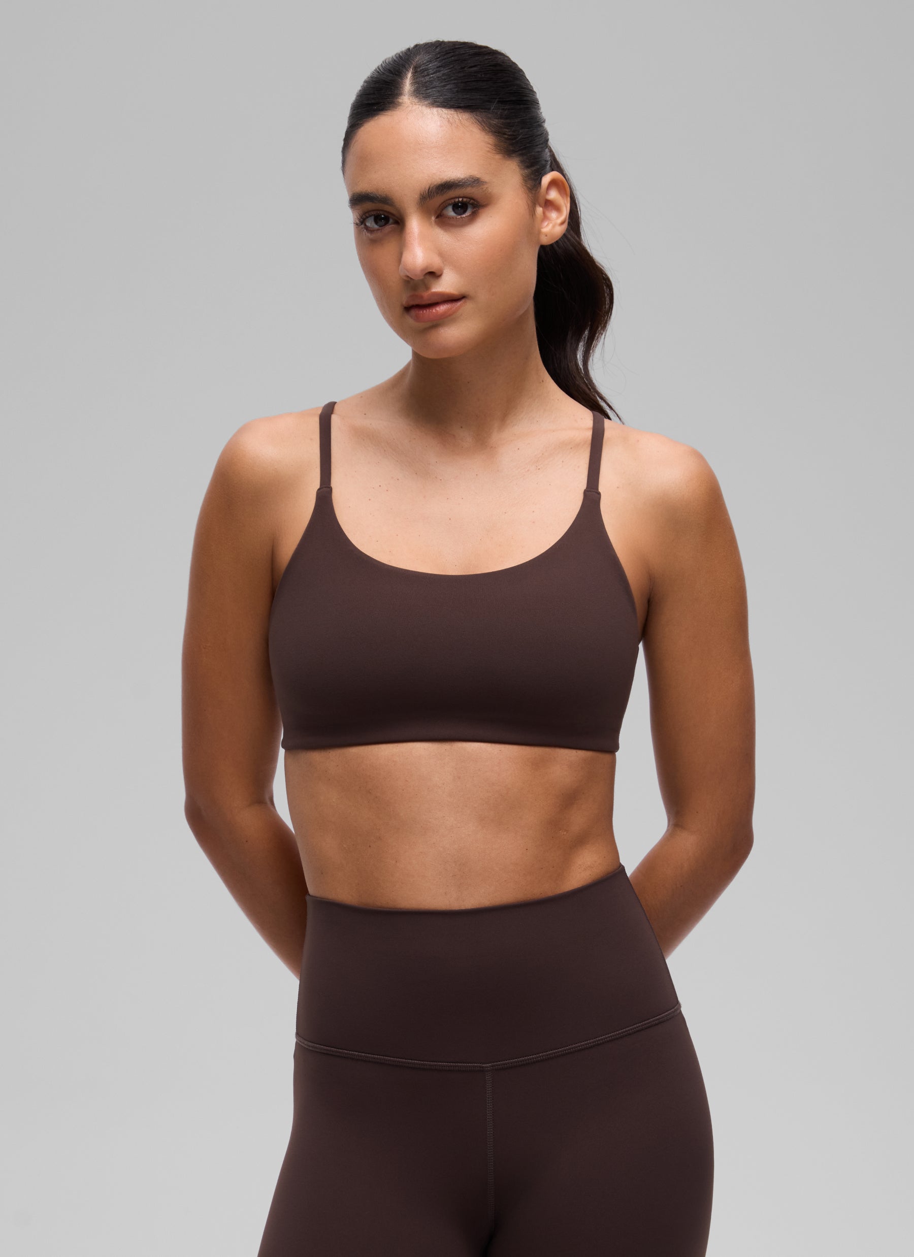CRZ YOGA Women's Butterlift® Yoga V Back Double Lined Sports Bra Hot Fudge Brown @model_info:A