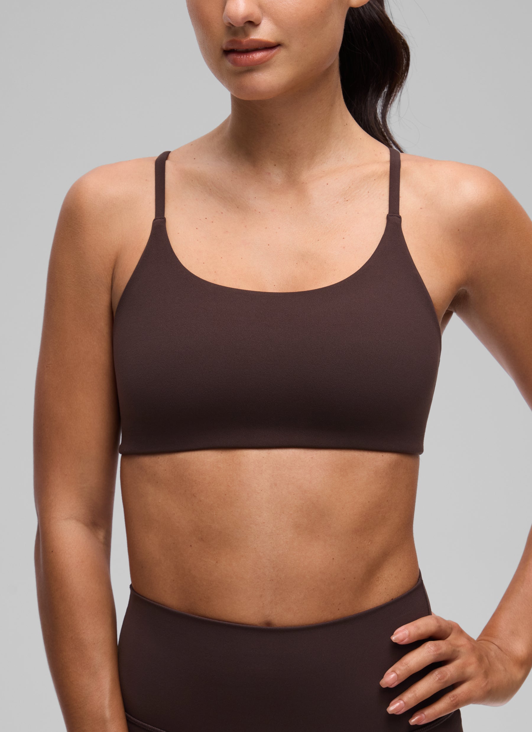 CRZ YOGA Women's Butterlift® Yoga V Back Double Lined Sports Bra Hot Fudge Brown @model_info:A