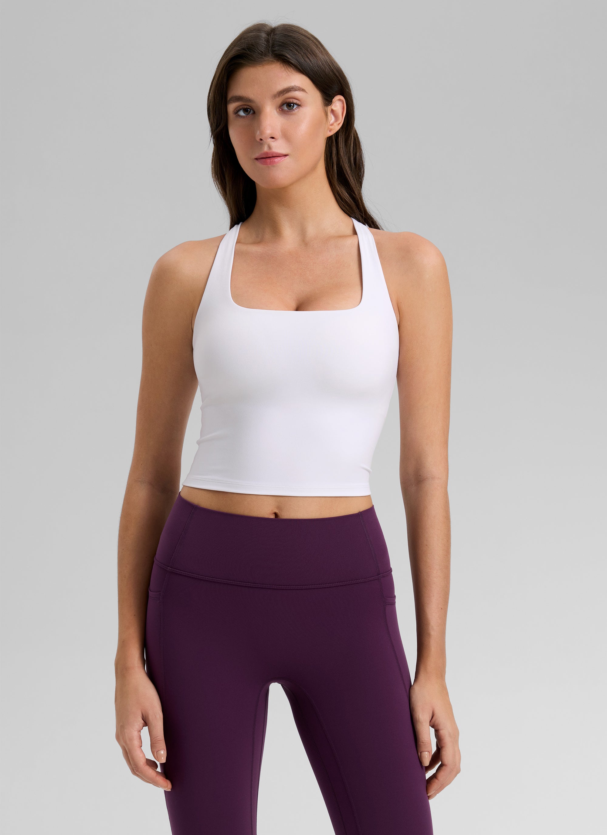 CRZ YOGA Women's Butterlift Workout RacerBack Crop Shelf Bra Tank White @model_info:Gelya
