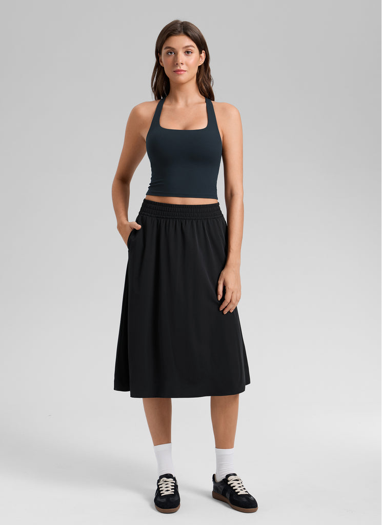 CRZ YOGA Women's Butterlift Workout RacerBack Crop Built in Bra Tank True Navy