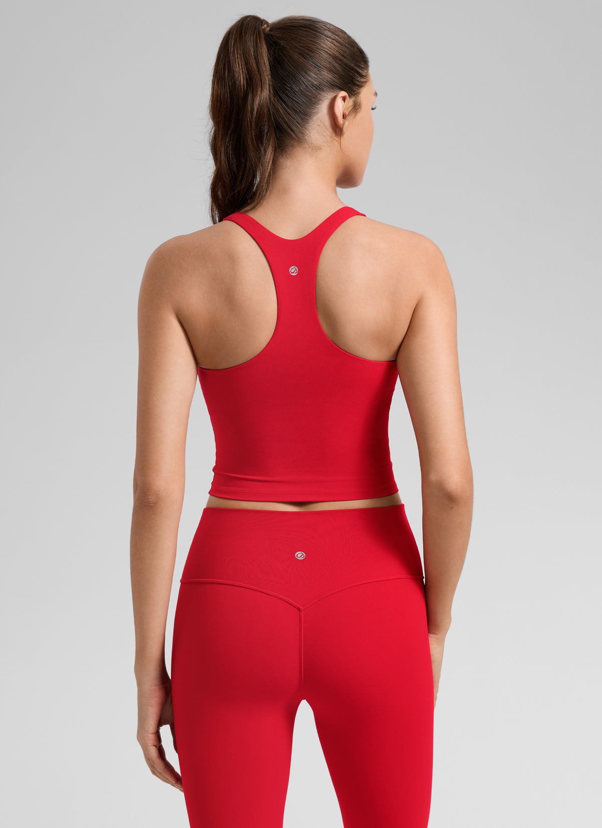 CRZ YOGA Women's Butterlift Workout RacerBack Crop Shelf Bra Tank Aurora Red @model_info:Gelya
