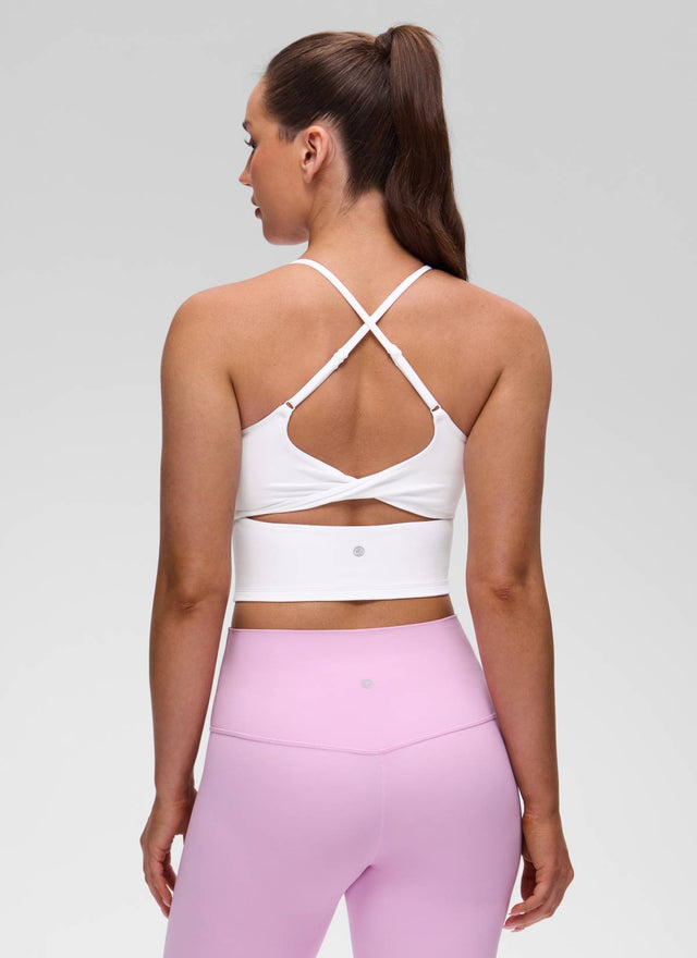 CRZ YOGA Women's Butterluxe U Neck Twist Cross Back Built in Bra Tank White