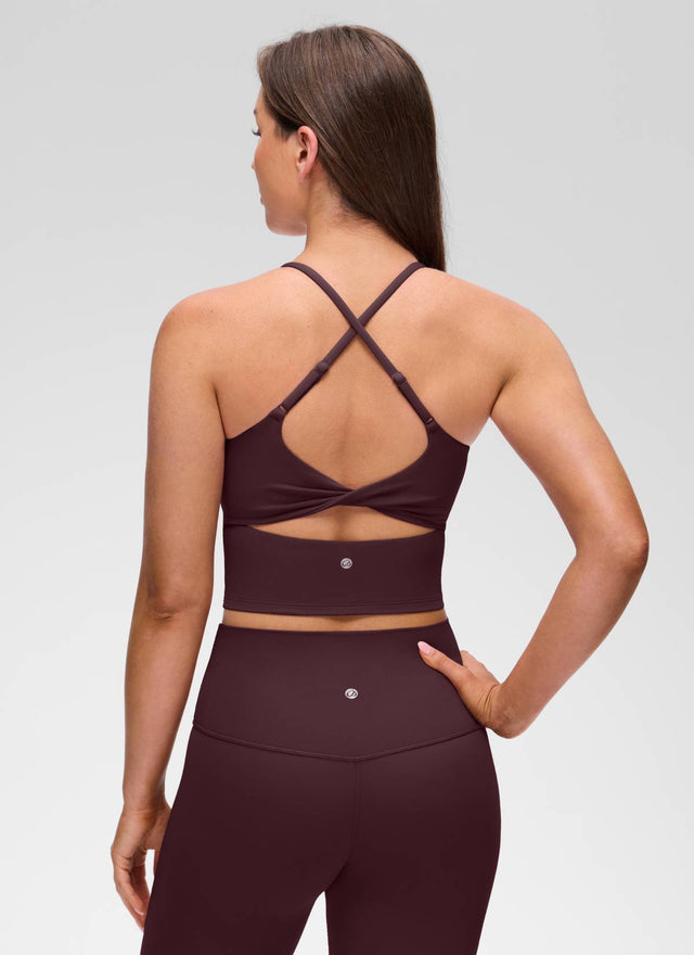 CRZ YOGA Women's Butterluxe U Neck Twist Cross Back Built in Bra Tank Ripe Plum