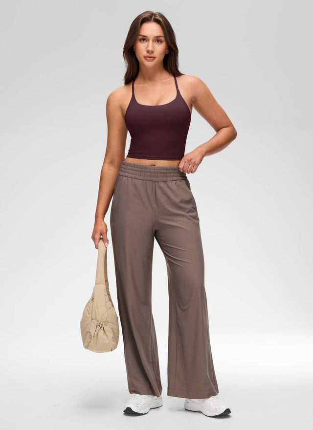 CRZ YOGA Women's Butterluxe U Neck Twist Cross Back Built in Bra Tank Ripe Plum