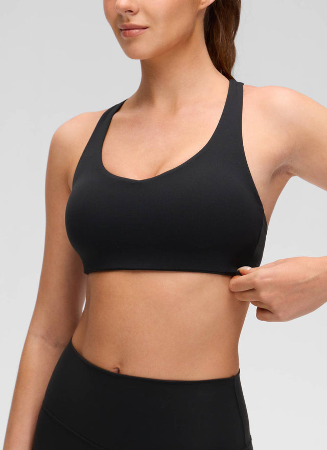 CRZ YOGA Women's Butterluxe Yoga V Neck Strappy Back Sports Bra Black