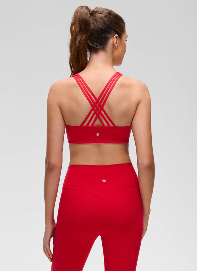 CRZ YOGA Women's Butterluxe Yoga V Neck Strappy Back Sports Bra Aurora Red