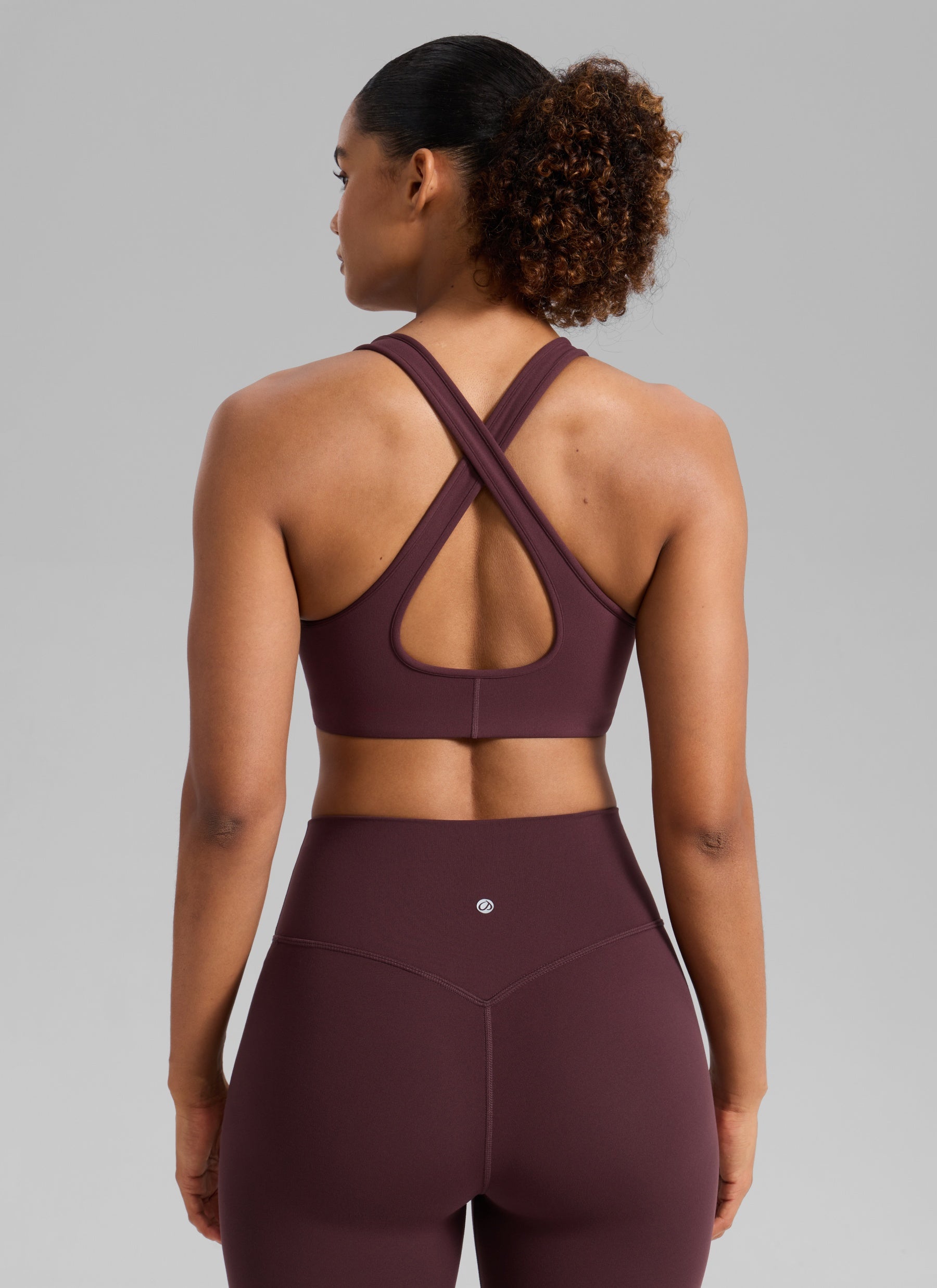 CRZ YOGA Women's Butterlift® Workout Deep V Neck Cross Back Sports Bra Ripe Plum @model_info:Barbara