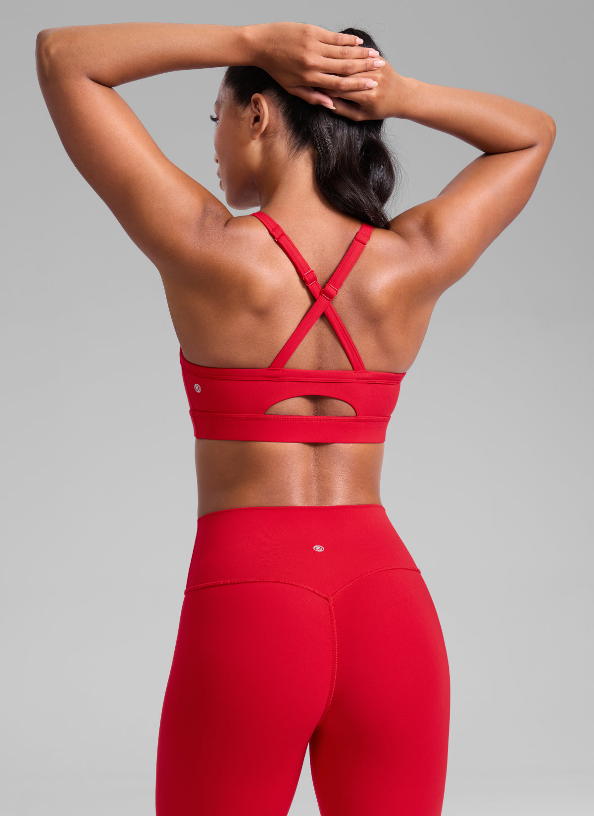 CRZ YOGA Women's Butterlift Yoga U Neck Cross Back Keyhole Sports Bra Aurora Red @model_info:Crystal