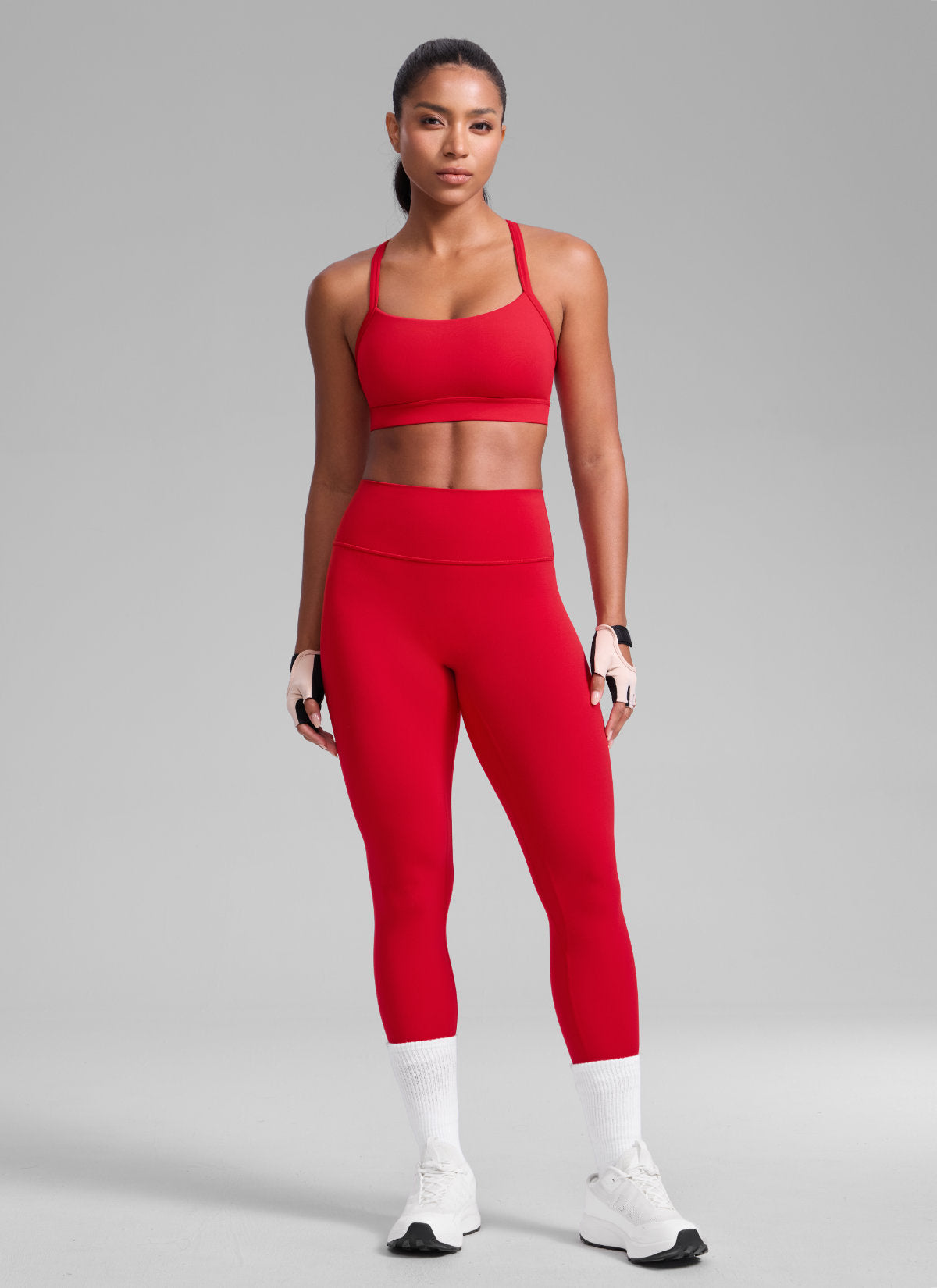 CRZ YOGA Women's Butterlift Yoga U Neck Cross Back Keyhole Sports Bra Aurora Red @model_info:Crystal