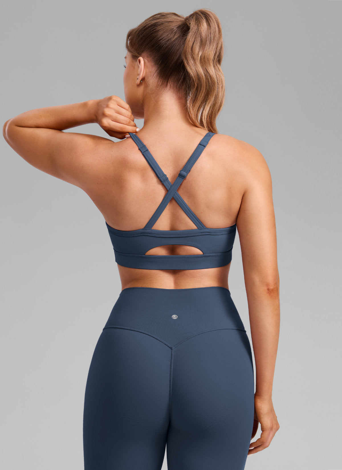 CRZ YOGA Women's Butterlift Yoga U Neck Cross Back Keyhole Sports Bra Stelindigo @model_info:Julia