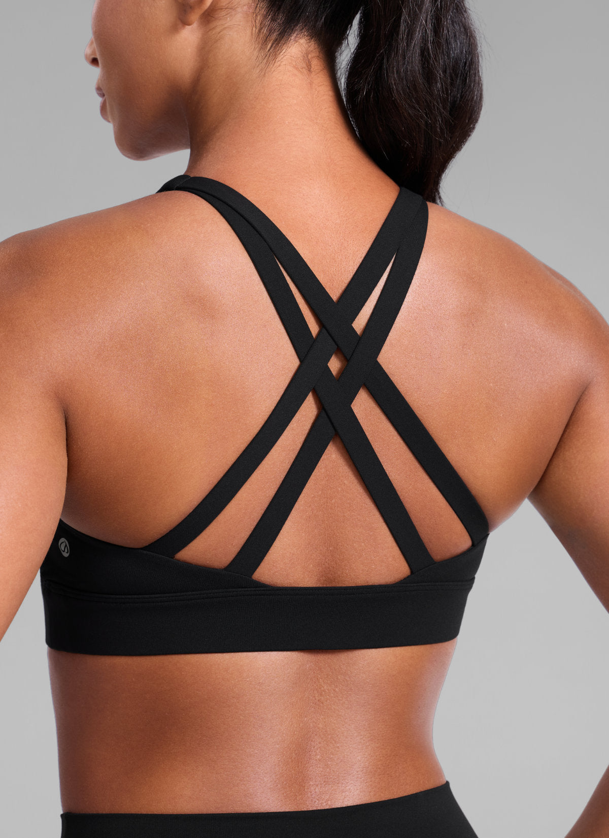 CRZ YOGA Women's Butterlift® Workout Crewneck Cross Back Sports Bra Black