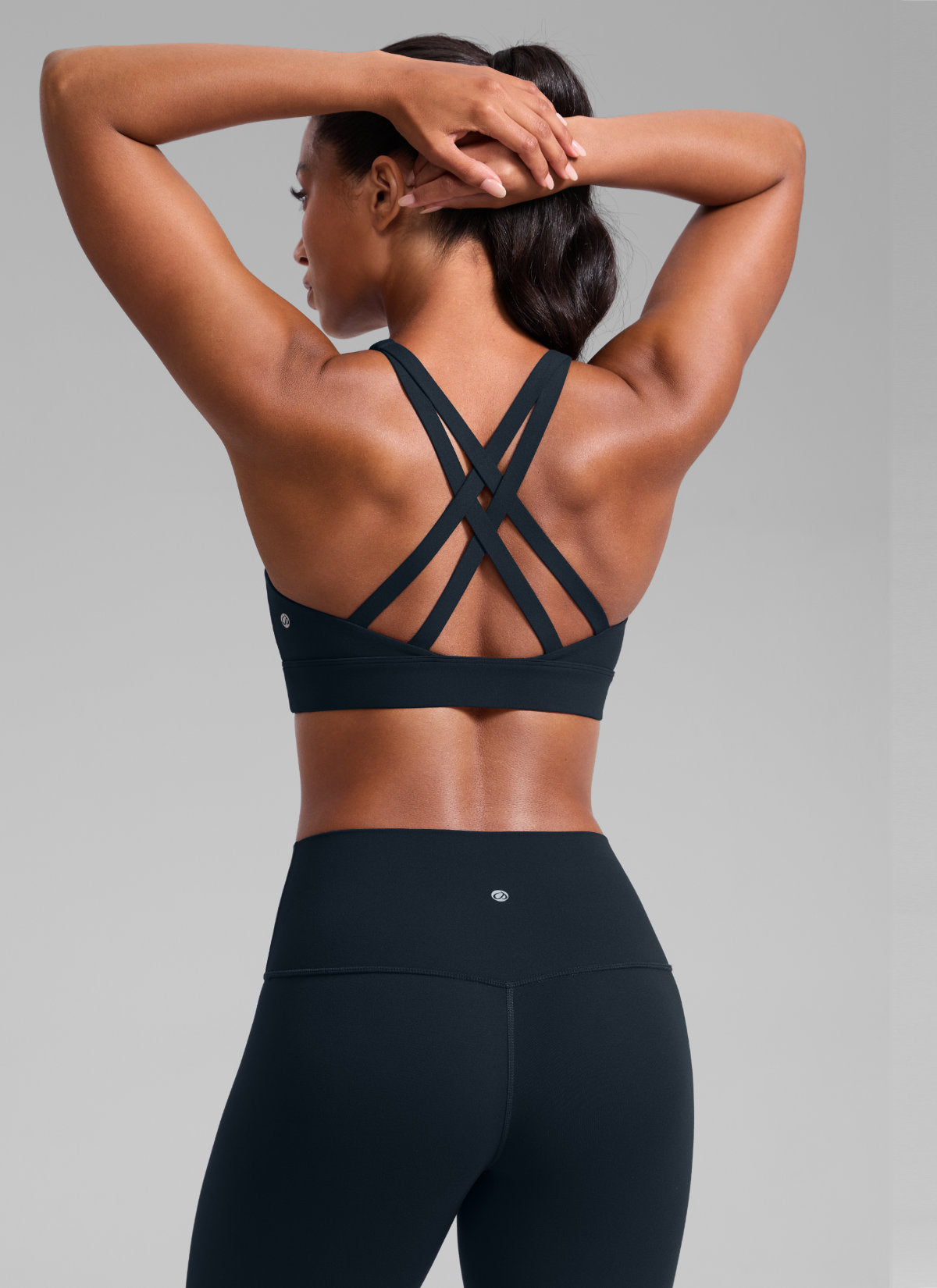 CRZ YOGA Women's Butterlift® Workout Crewneck Cross Back Sports Bra True Navy