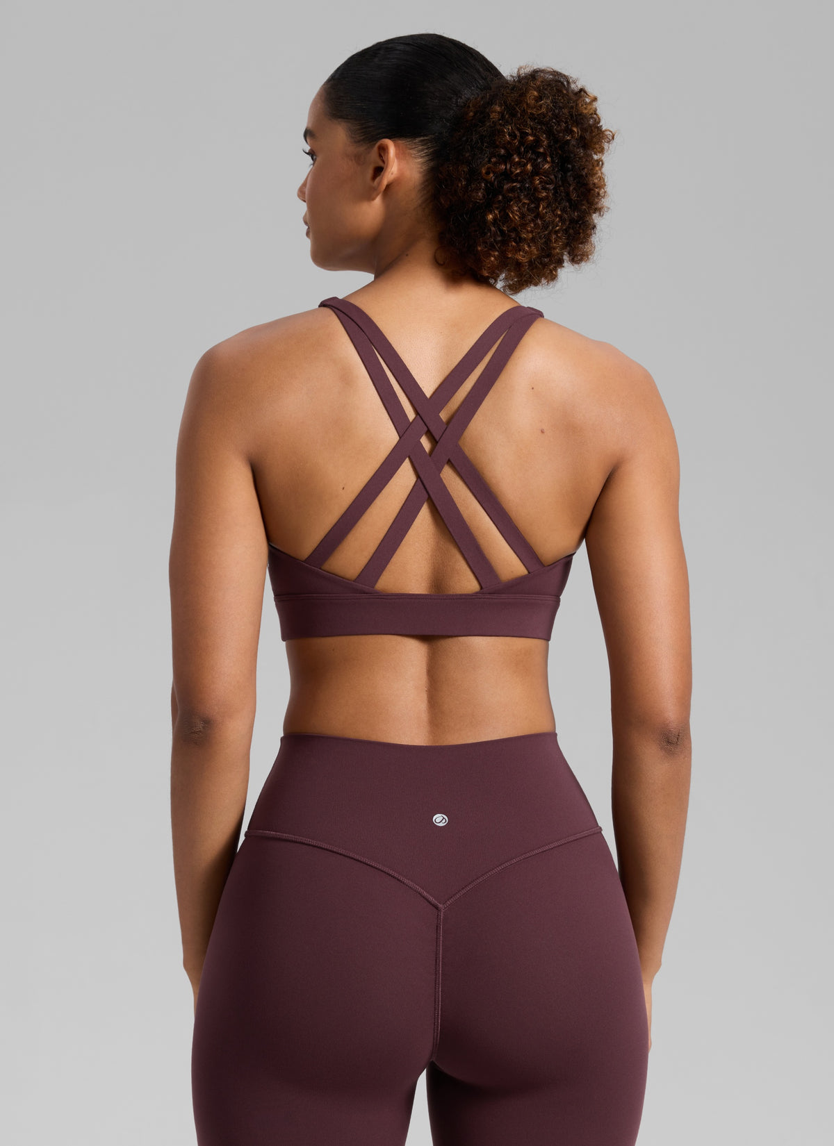 CRZ YOGA Women's Butterlift® Workout Crewneck Cross Back Sports Bra Ripe Plum @model_info:Barbara