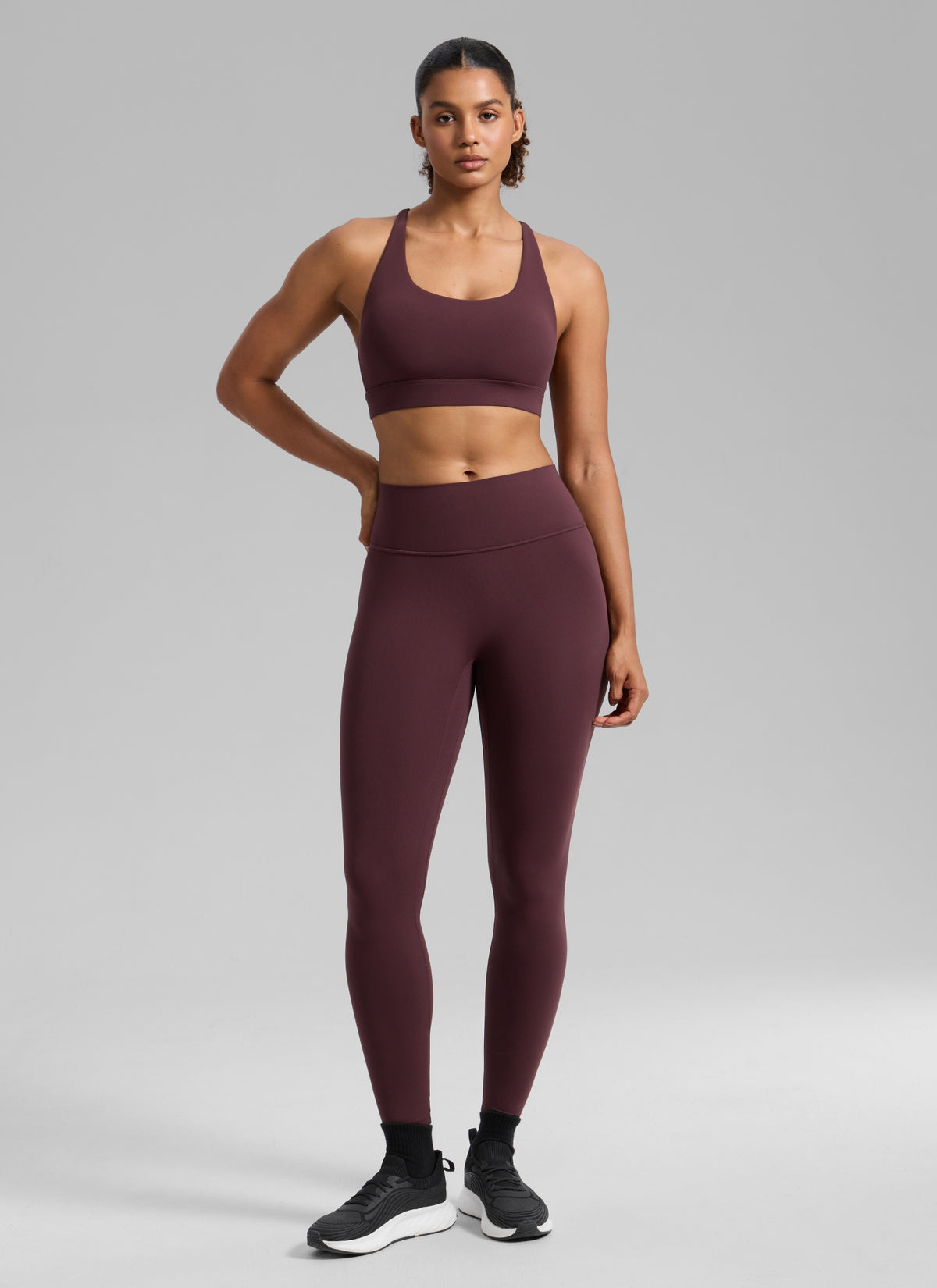 CRZ YOGA Women's Butterlift® Workout Crewneck Cross Back Sports Bra Ripe Plum @model_info:Barbara
