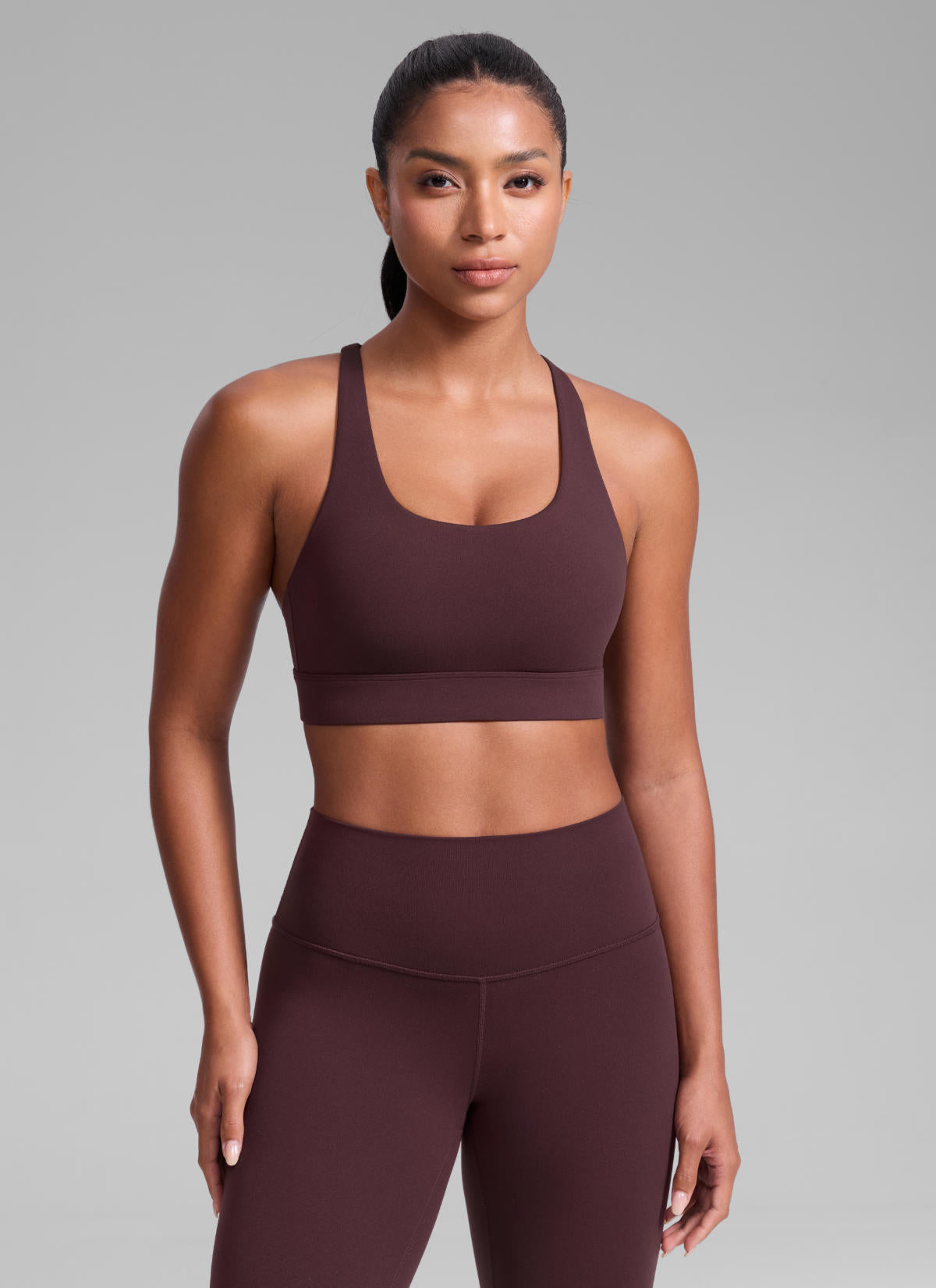 CRZ YOGA Women's Butterlift® Workout Crewneck Cross Back Sports Bra Ripe Plum