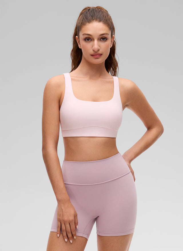 CRZ YOGA Women's Butterluxe Yoga U Back Sports Bra Light Support Strawberry Pink