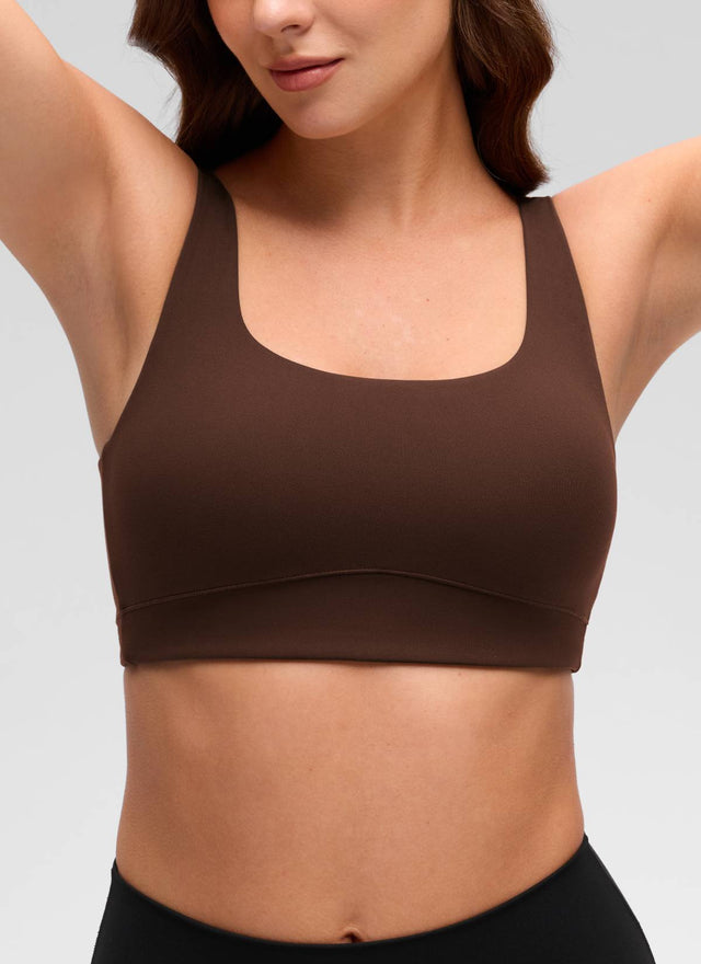 CRZ YOGA Women's Butterluxe Yoga U Back Sports Bra Light Support Lava Brown