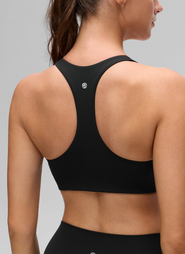 CRZ YOGA Women's Butterluxe Yoga V Neck RacerBack Build in Sports Bra Black