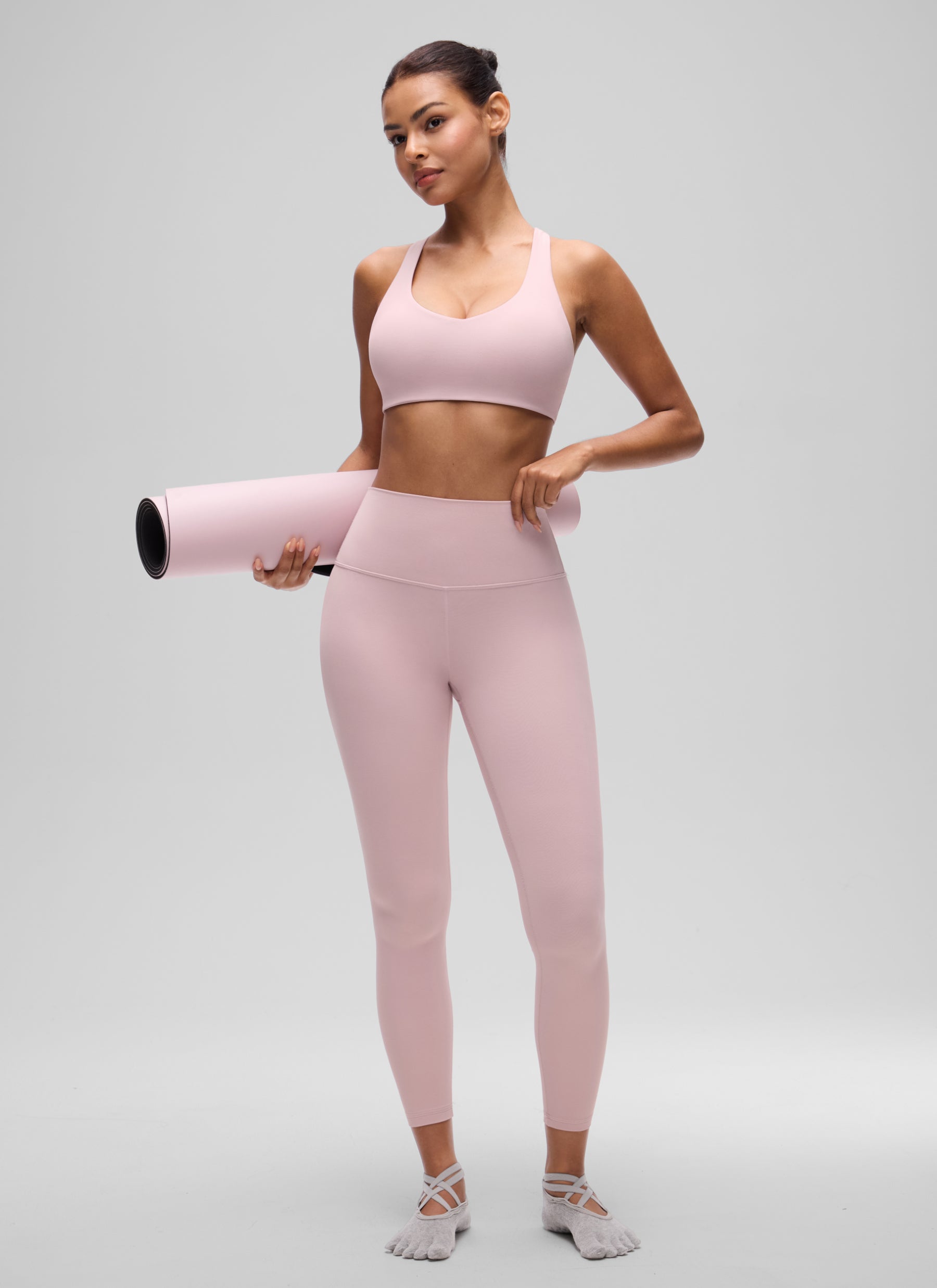 CRZ YOGA Women's Butterluxe Yoga V Neck RacerBack Build in Sports Bra Pink Haze @model_info:T