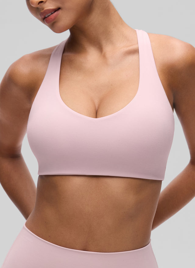 CRZ YOGA Women's Butterluxe Yoga V Neck RacerBack Build in Sports Bra Pink Haze @model_info:T