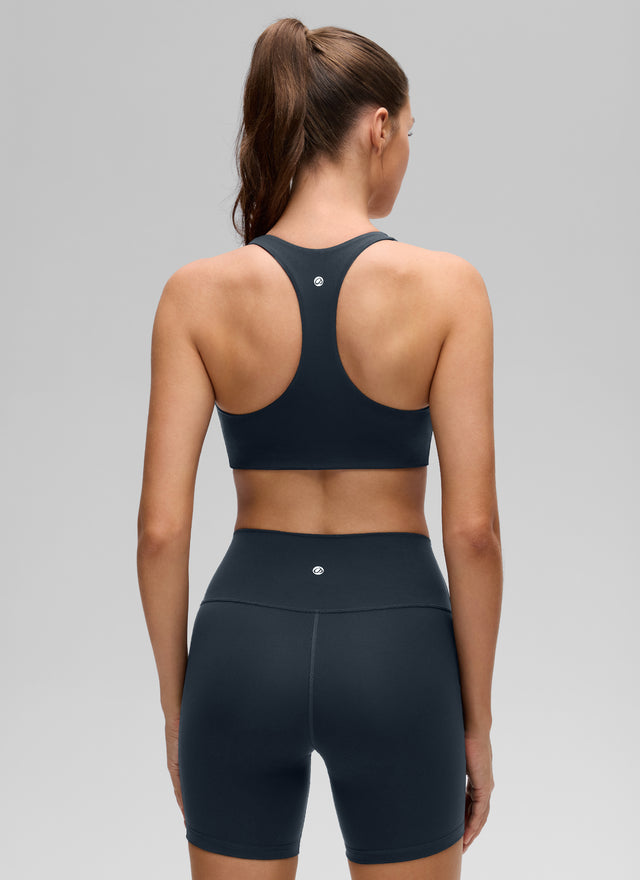 CRZ YOGA Women's Butterluxe Yoga V Neck RacerBack Build in Sports Bra True Navy @model_info:Gelya