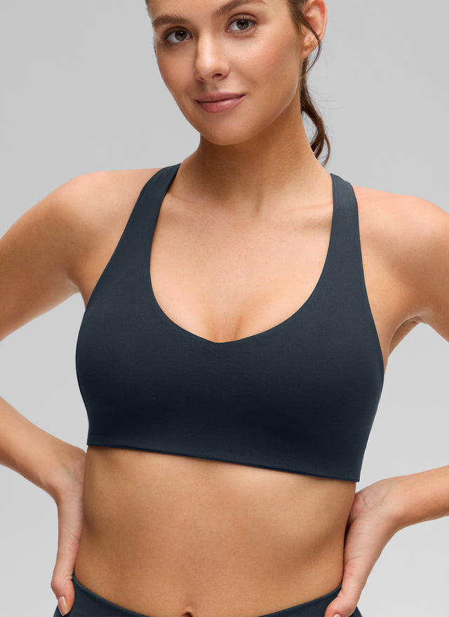 CRZ YOGA Women's Butterluxe Yoga V Neck RacerBack Build in Sports Bra True Navy