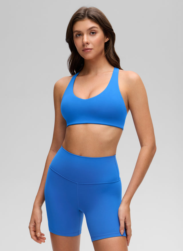 CRZ YOGA Women's Butterluxe Yoga V Neck RacerBack Build in Sports Bra Sparkle Blue