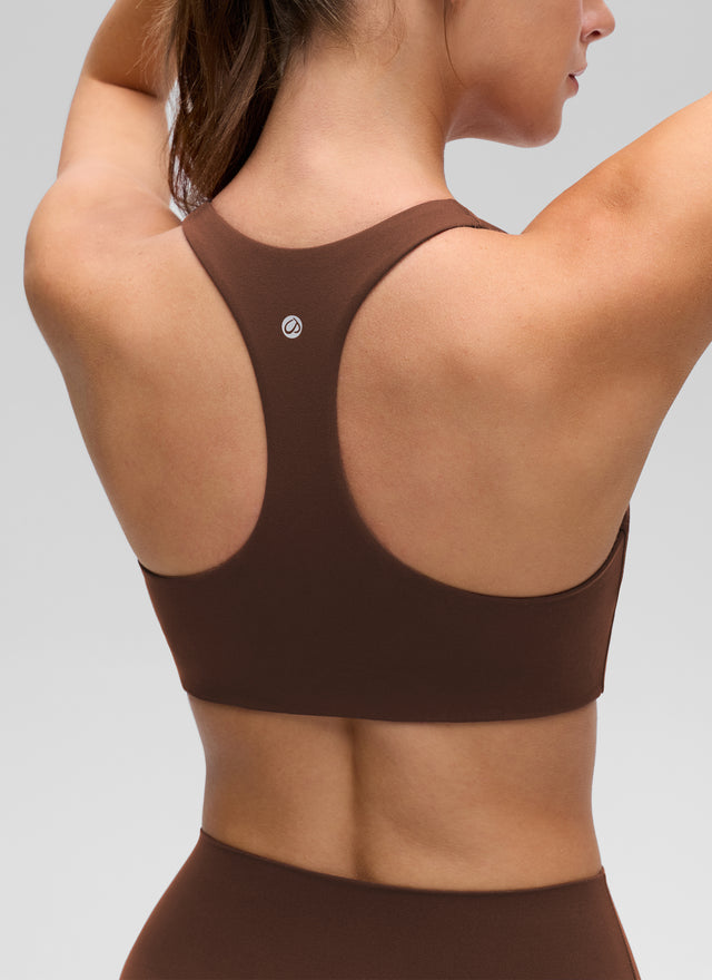 CRZ YOGA Women's Butterluxe Yoga V Neck RacerBack Build in Sports Bra Lava Brown @model_info:Gelya