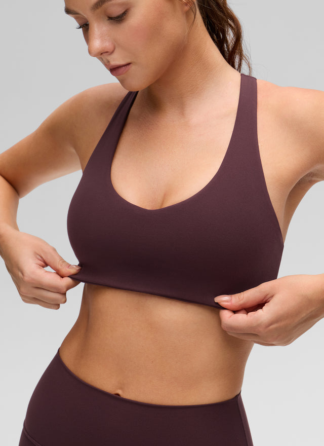CRZ YOGA Women's Butterluxe Yoga V Neck RacerBack Build in Sports Bra Ripe Plum