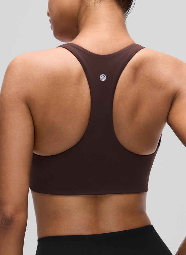 CRZ YOGA Women's Butterluxe Yoga V Neck RacerBack Build in Sports Bra Hot Fudge Brown @model_info:T