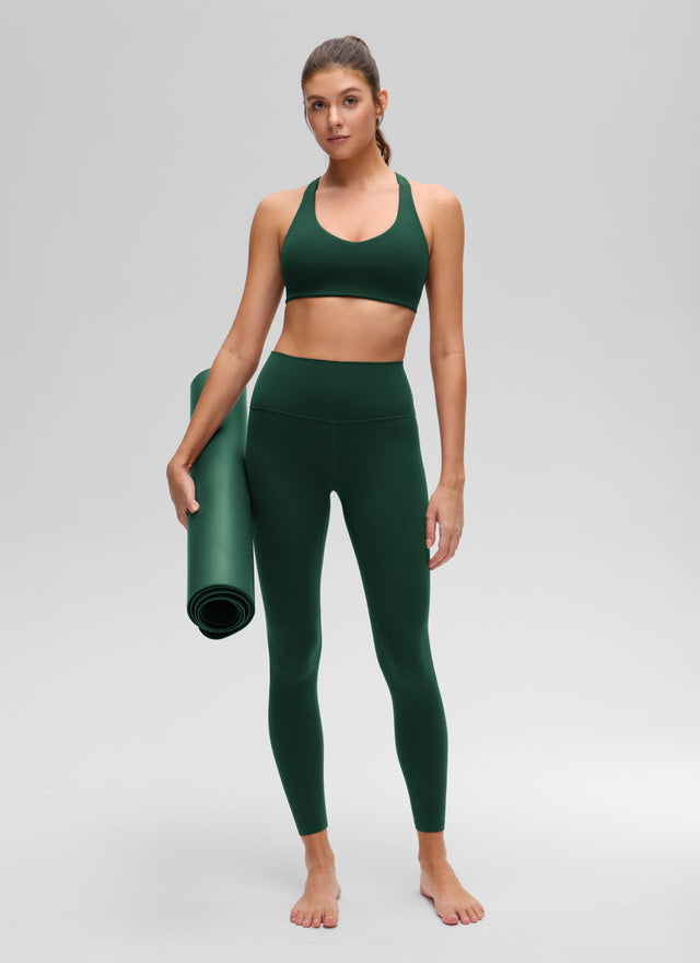 CRZ YOGA Women's Butterluxe Yoga V Neck RacerBack Build in Sports Bra Legend Green