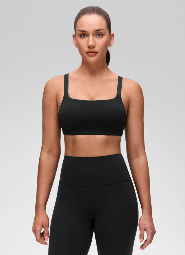 CRZ YOGA Women's Butterluxe Yoga U Neck Square Back Sports Bra Black @model_info:Brooklym