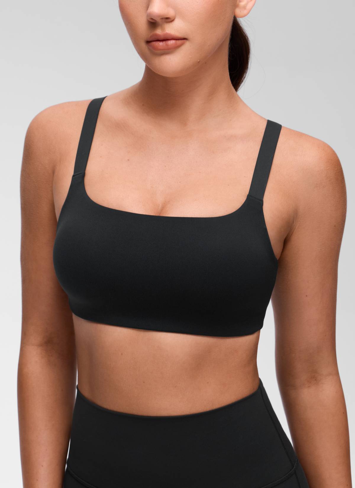 CRZ YOGA Women's Butterluxe Yoga U Neck Square Back Sports Bra Black @model_info:Brooklym