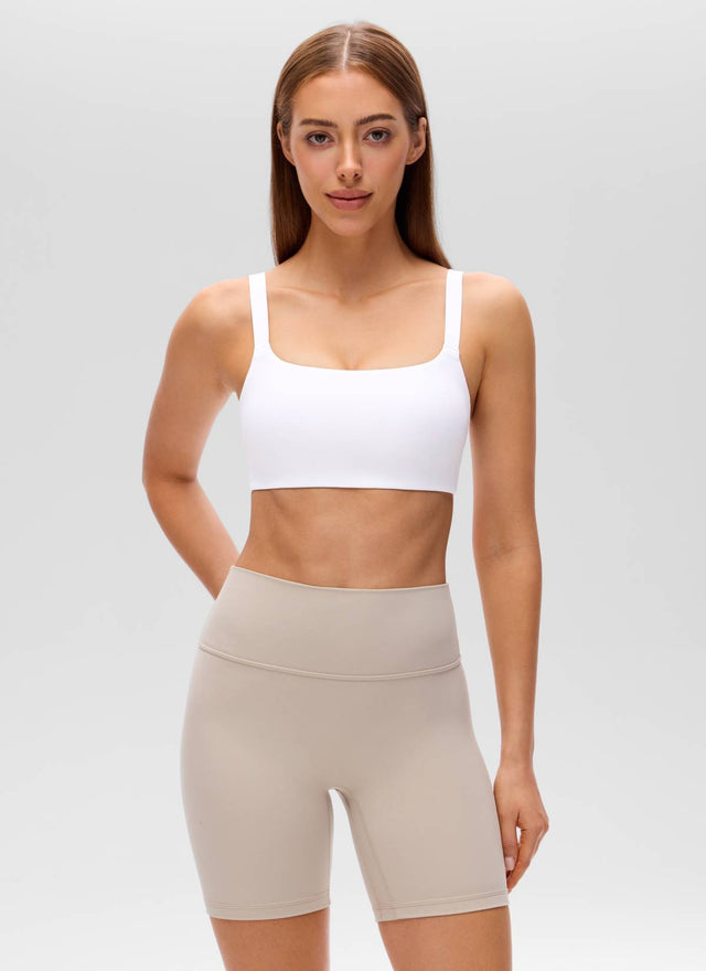 CRZ YOGA Women's Butterluxe Yoga U Neck Square Back Sports Bra White @model_info:Lary